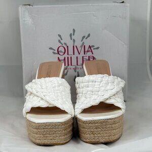 Olivia Miller Womens Woven Platform Wedge Sandals White Size 10 Espadrille Style